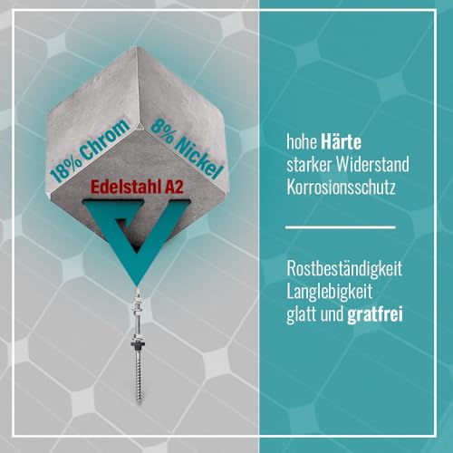 VOOXA 4 Stück Stockschrauben M10x200 vormontiert, Edelstahl V2A A2, höhenverstellbar, für Photovoltaik- Solarbefestigung auf Gebäudedächer