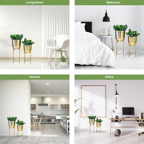 Image of Metal Decorative Modern Indoor Planters for Home Decor Gold Finish for Living Room Bedroom Balcony Home and Office | Modern Flower Pots | Set of 2