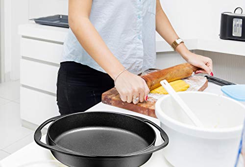 Bruntmor Double Handled Non-Stick Enameled Black Cast Iron Round Tarte Tatin Dish Pan Mini Roasting Dish, Baking Pie Pan, Pastries & Quiches, Hand Washing, Easy To Clean #TOP5