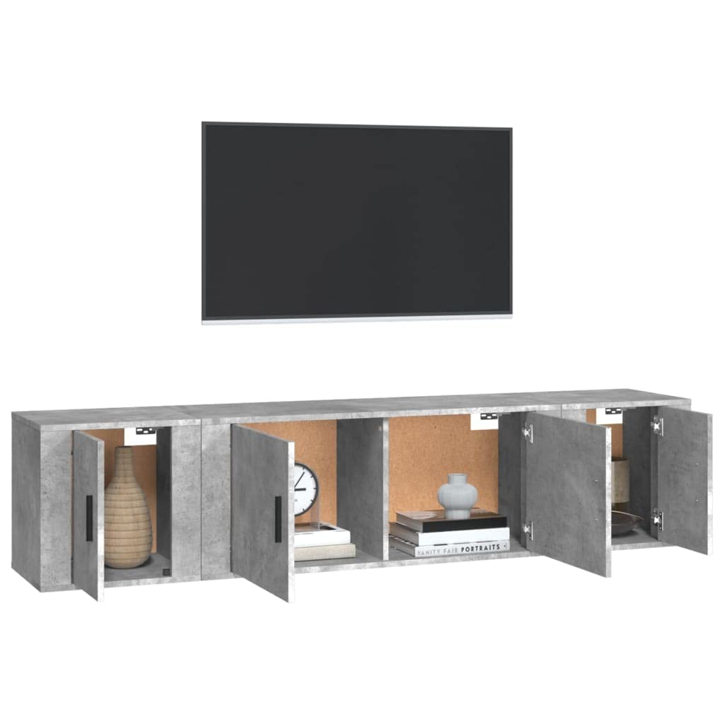 3-TLG. TV-Schrank-Set, Betongrau, Holzwerkstoff, Modernes Media-Center für Wohnzimmer, Stabile TV-Konsole mit viel Stauraum, Wandmontage