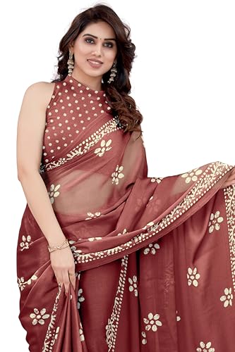 MIRCHI FASHION Women's Latest Chiffon Batik Printed Saree with Blouse Piece