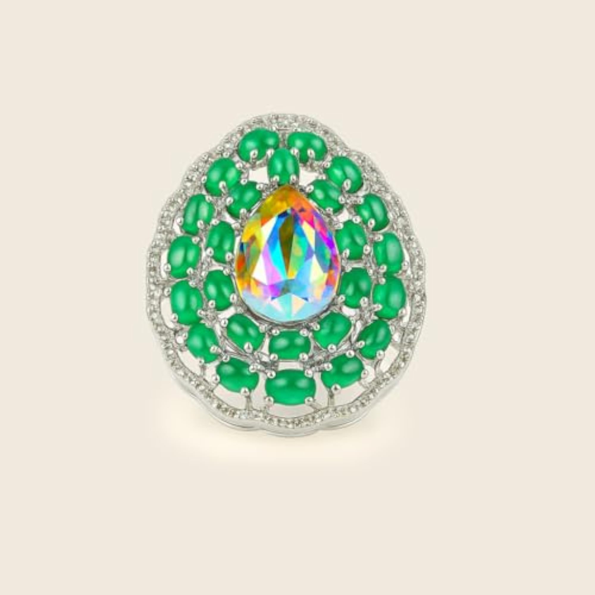 Women's Iridescent Gem & Emerald Halo Ring