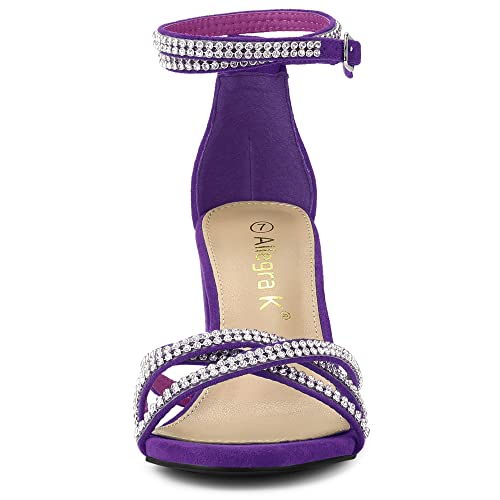 Allegra K Allegra K Women's Rhinestone Ankle Strap Chunky Heel Purple Sandals 8 M US