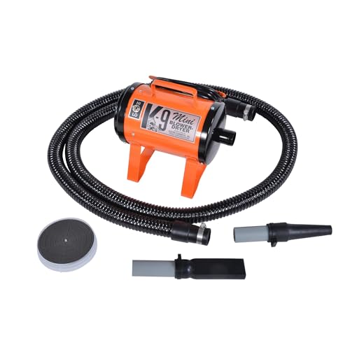 Electric Cleaner Company ECC Mini K-9 High-Velocity Dog Dryer – Portable Pet Blow Dryer with 2 Speeds, 10' Hose & Tips, Orange