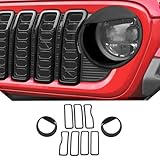 JeCar 9pcs Black Angry Bird Style Headlight Covers & Grill Inserts Trim Kit for 2024 2025+ Jeep Wrangler JL JLU Gladiator JT
