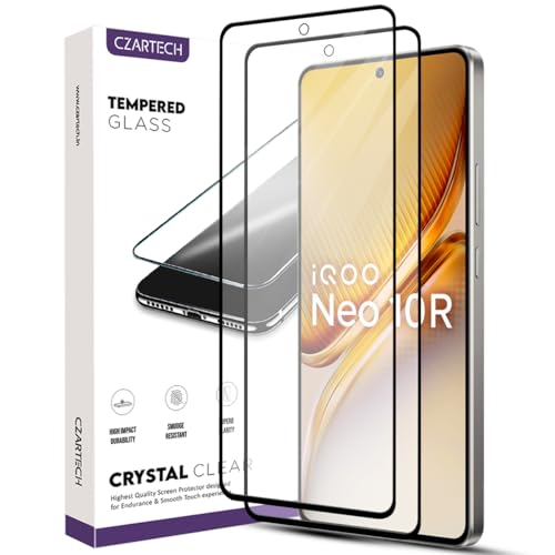 Image of Czartech Tempered Glass For iQOO Neo 10R 5G / iQOO Neo 10 5G Screen Protector | 9H Hardness | Full Coverage Black Border | Edge to Edge | Anti Scratch | Bubble Free | HD Clear (Black Pack of 2)
