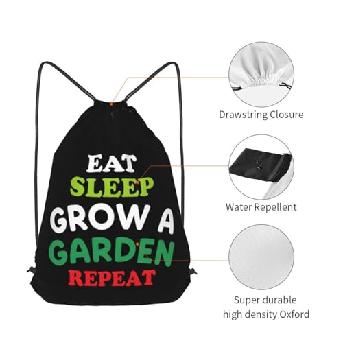 Eat Sleep Grow A Garden Repeat Bag Funny Drawstring Backpack Polyester Adjustable Laptop Backpacks Travel Bags 19.6X16.5 inch4