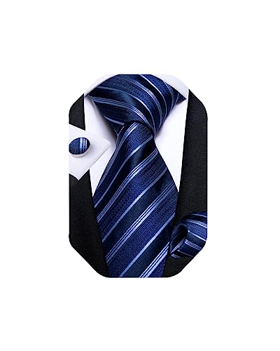Image of DiBanGu Extra Long Tie for Men 63 inch XL Silk Necktie Set | Pocket Square and Cufflinks, Big and Tall, Jacquard Woven, Gift Box, Paisley /Plaid /Solid /Striped, for Weddinng Party Business