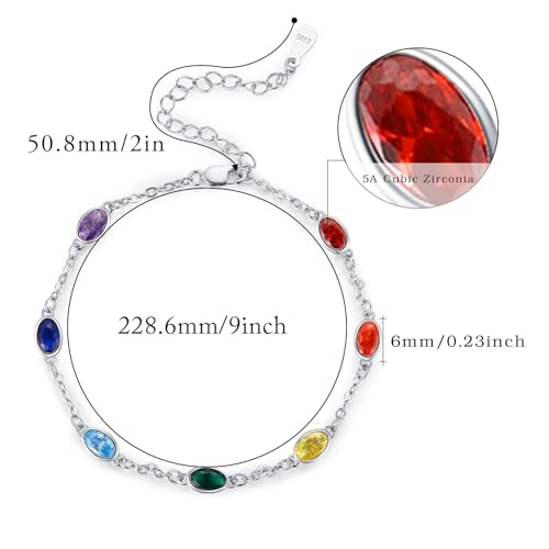 Tobillera de plata 925 con chakras para mujer ajustable 9+2 5