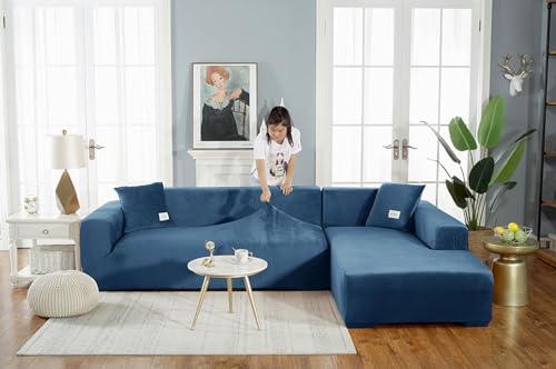 Housse de canapé en velours bleu roi extensible pour salon