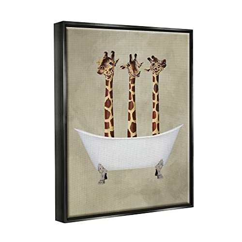 Image of Stupell Industries 'Three Giraffes In A Bathtub'| Floating Frame Canvas Art | Stupell Industries | Black, 25 x 31 Inches, Easy to Hang and Sturdy, Made in USA, by Coco de Paris
