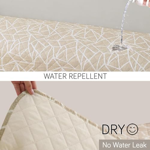 Image of HOKIPO 'Elira Series' Polyester Blend Digitally Printed Water Repellent + Waterproof Sofa Seat Mat for 3 Seater Sofa - Beige Abstract Geometry (NEW-AR-5248-C3*1)