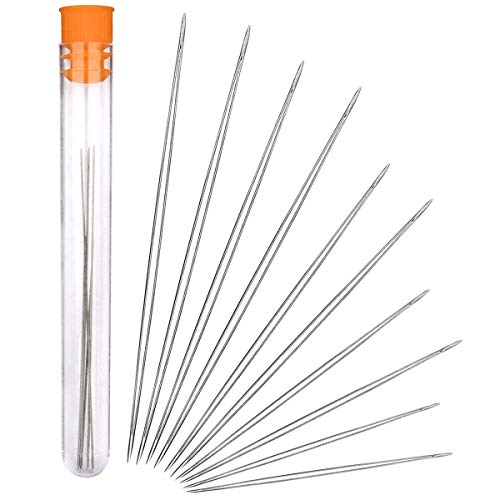 10pcs Beading Needles for Jewellery Making, 5 Sizes Big Eye Needles for Seed Beads, Large Eye Needles with Clear Storage Bottle for Bracelet Threading