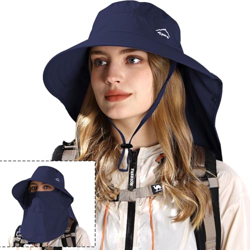 Image of Rosoz Sun Hat for Men Women with Neck Flap,Wide Brim UPF50+ Fishing Hat with Detachable Face Cover Outdoor Sun Protection Hat