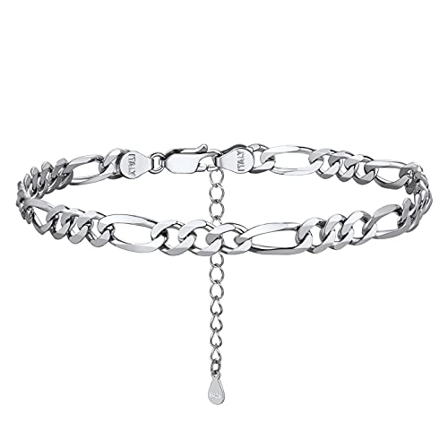 PROSILVER Women Sterling Silver Anklet, S925 Silver Ankle Bracelet 5MM Figaro Foot Chain for Beach Summer - Send Gift Box