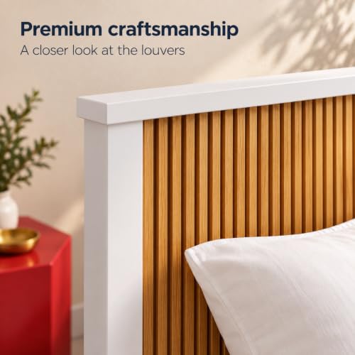 Image of Bniture Modern Low Height Single Size Bed Without Storage | Engineered Wood Platform Beds Headboard | King Size Wooden Cot Double Bed for Bedroom 3 Year Warranty (Frosty White & Giant Wood)