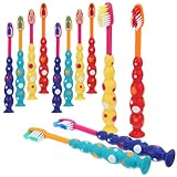 VERDANVERSE 12 Stück Teiliges Weicher Kinderzahnbürsten mit Saugnapf Cartoon Design Extra Weiche Borsten Kindgerechte für Jungen und Mädchen für Zuhause und Unterwegs