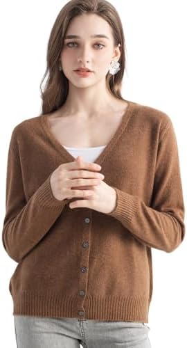 Chanyarn Women's 100% Pure Cashmere Cardigan V-Neck Long Sleeve 2...