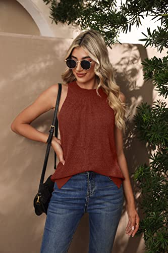 Bettysays Women Lightweigh Summer Vest High Neck Tank Top Knit Sweater Vest For Women(Small,Caramel Brown) #TOP5