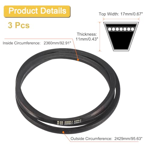 Image of uxcell 3 Pack B93 Classic Wrapped V-Belt, 96 inch Outside Circumference Wrapped Industrial Rubber V-Belt B Profile V-Belt for Industrial Machinery Equipment, Black