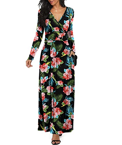 Image of LILBETTER Women Long Sleeve Deep V Neck Loose Plain Long Maxi Casual Dress