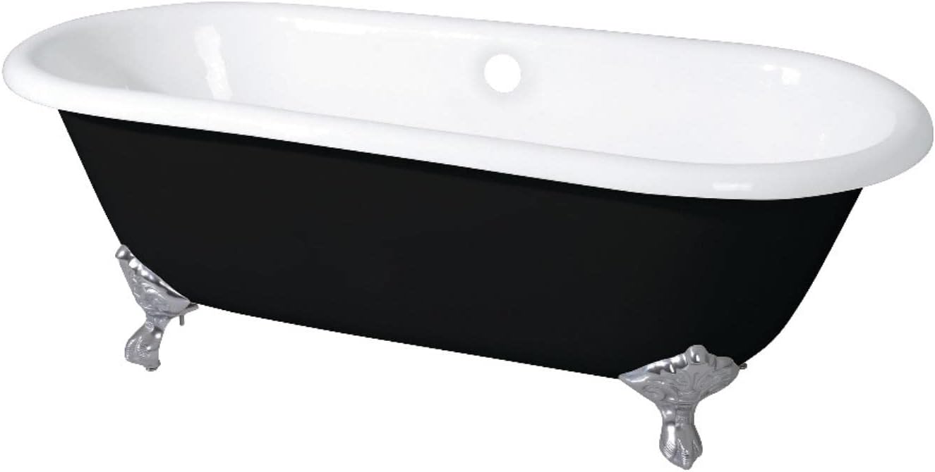 Aqua Eden VBTND663013NB8 66-Inch Cast Iron Double Ended Clawfoot Tub (No Faucet Drillings), Black/White/Brushed Nickel