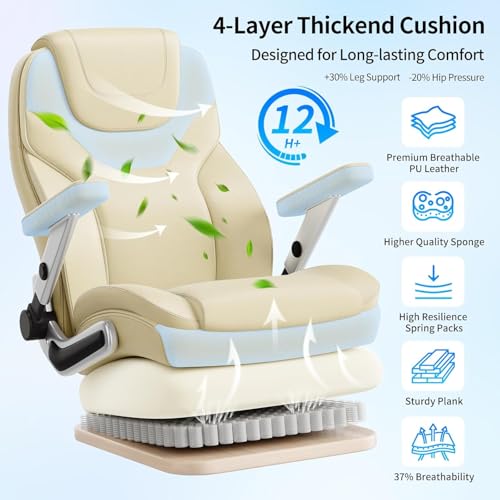 Image of Big and Tall Office Chair with 5D Arms, Fabric & PU Leather Heavy Duty Desk Chair, Adjustable Lumbar Support & Height, Tilt Function, High Back Ergonomic Executive Computer Chair