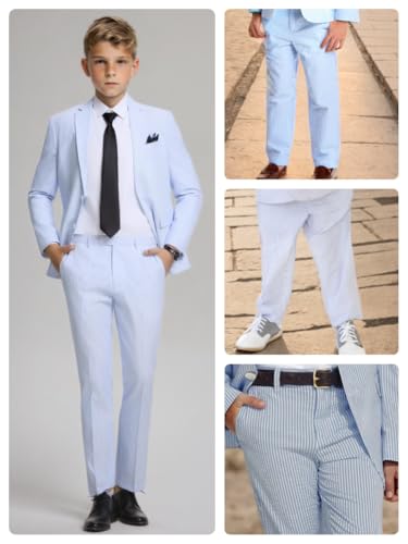Boys' Seersucker Suit Pants School Uniform Dress Pants for Boys Slim Fit Causal Outfit for Wedding Party4