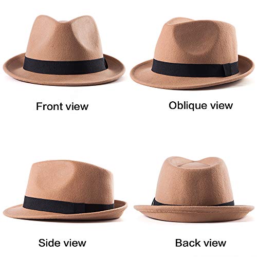 Image of LADYBRO Straw Trilby Fedora Hat for Men Women 1920s Wool Felt Panama 7 1 /4
