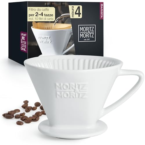 Moritz & Moritz Filtro Caffe in ceramica misura 4 - filtro riutilizzabile per un ottimo caffè aromatico - attacco filtro caffè per 2-4 tazze - Filtri Caffe
