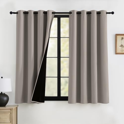 RYB HOME 100% Blackout Curtains 63 inches Long for Dormitory Living Room