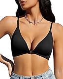 WOWENY BH Damen ohne Bügel Push Up Vorderverschluss Gepolstert Bralette Nahtlose verstellbare BHS mit tiefem V-Ausschnitt Komfort Sexy BHS Bra,Schwarz,XL