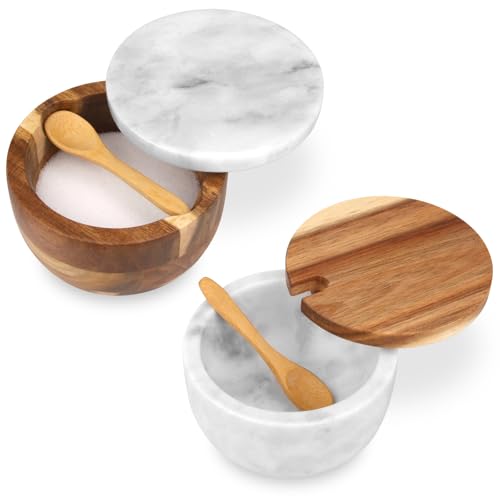 HESHIBI Salt Cellar Box with Lid & Spoon, White Set