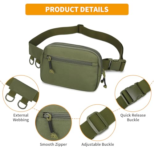 HUNTVP Tactical Fanny Pack Small Waist Bag EDC Military Fanny Pack for Men Crossbody Hip Belt Bag Waist Pouch for Women Daily Use Travel Hiking Bumbag, Army Green