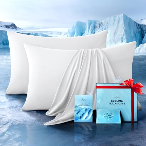 Ultra-Chill Cooling Pillowcase Set of 2 for Hot Sleepers, Softer Than Silk Pillow Cases for Protecting Hair & Skin, Breathable Bed Pillow Covers w/Zipper, Gifts for Women & Men (White, King)