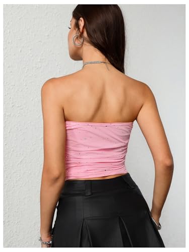 Image of Floerns Women's Rhinestone Sleeveless Bandeau Party Corset Strapless Tube Sequin Top