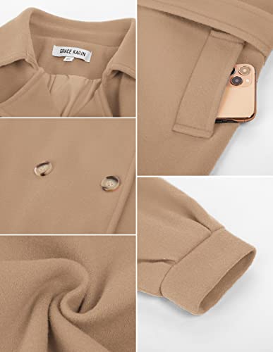 Image of GRACE KARIN Girls Dress Coat Lapel Wool Blend Long Winter Jackets with Pockets Belt 6-16Y