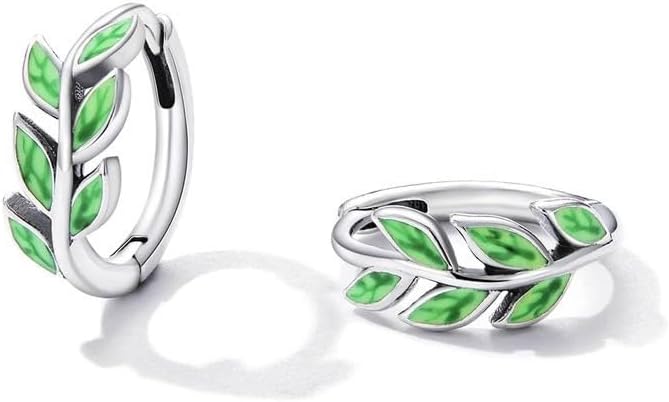 Leaf Enamel Clip Hoop Earrings for Women – Gold Plated Alloy Nature Inspired Green Design, Niche Versatile Daily Statement Jewelry Gift for Her, Birthday Present for Best Friend or Sister image 3