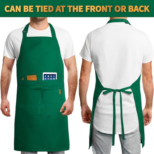Image of BOHARERS Green Aprons with Pockets - Restaurant Bib Apron for Work Home Kitchen Washable Chef Aprons Costume
