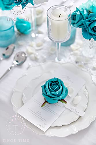 Tinge Time Teal Green Silk Artificial Flowers, Fake Rose Flowers 25Pcs With Stem For Diy Wedding Bouquets Baby Shower Centerpieces Party Tables Home Decorations #TOP4