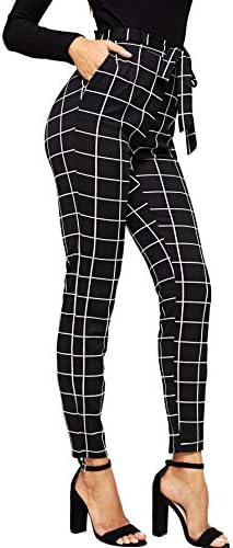 WDIRARA Women's Stretchy Plaid Print Pants Soft Skinny Regular Fashion Leggings Black-2 L