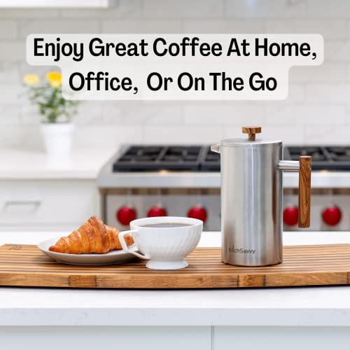 Kitchsavvy Large Stainless Steel French Press Coffee Maker : 50Oz 1.5L Double Wall Insulated French Press : Premium Grade Travel French Coffee Press : 4 Layered Filtration System Coffee Press #TOP5