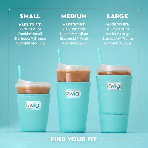 Swig Life Large Iced Cup Coolie, 30-32oz Iced Coffee Cup Insulator Sleeve with Handle, Neoprene Insulated Coolie Keeps Drinks Cold (Hydrangeas)