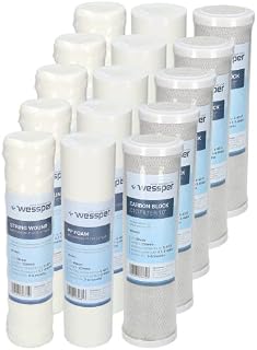 Wessper Set 15x Sediment Water Filter Cartridge for Reverse Osmosis 10 ''| Filter 5 Micron -5X String Filter 5X Foam Filter 5X Carbon Block | Water Filter Cartridges Fits Standard 10" Filter Housings