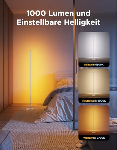 Govee RGBIC LED Stehlampe Wohnzimmer, 1000lm Stehleuchte Dimmbar, Arbeiten mit Matter & Alexa, 85 Szenenmodi, 16 Millionen Farben, DIY & Musikmodi, 136cm Ecklampe für Schlafzimmer Deko, Silber 6