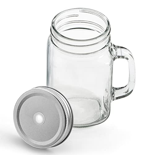Tosnail 8 Pack 16oz Glass Mason Jar Mugs with Handle, 16 Pcs Tin Lids and 8 Pcs Plastic Straws, 480ml Old Fashioned Mason Jar Drinking Glasses, Clear Glass Cups for Party and Daily Use - Image 4