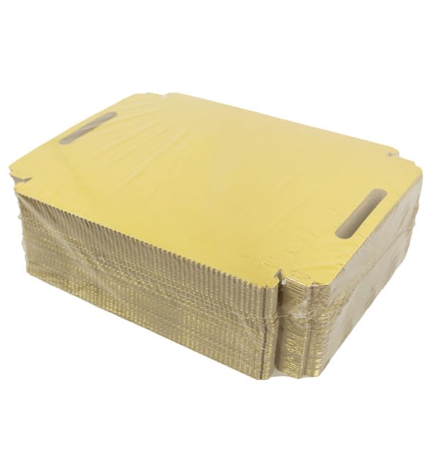 100 Bandeja de Cartón Rectangular con Asas, 22x28cm, Color Dorado, Bandeja para Aperitivos, Canapés, Compostables, Reciclable, Ecológica