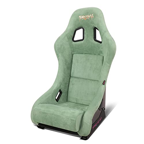 NRG Innovations NRG-FRP-303OL-PRISMA Universal Fixed Back Bucket Racing Seat for 5-Point Harnesses Size M Olive Alcantara Material 22 W X 34 H X 16 D