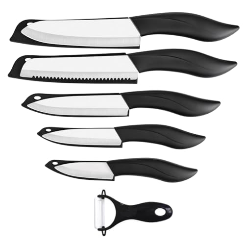 Astylway Juego de cuchillos de cerámica de 6 piezas de cerámica teñidos con cubierta cuchillo de cocina incluye pelador de 3 pulgadas cuchillo de pan cuchillo de cocina pequeño de 6 pulgadas