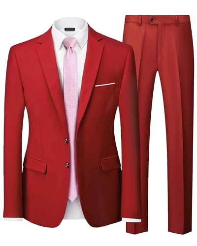 Men's Slim Fit 2 Button 2-Piece Suit Set, Solid Blazer Dress Business Wedding Party Homecoming Jacket Pants